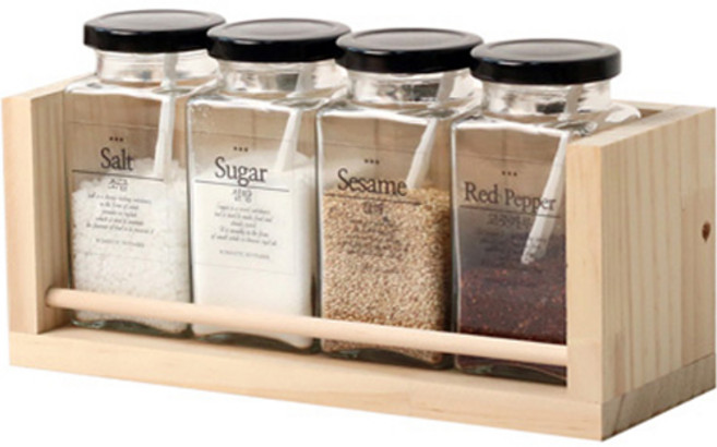 사각 양념통 L 4p + 1단 선반 M 세트, 1세트, 사각 양념통 L 4p + 1단 선반 M + 영문라벨 + 한글라벨