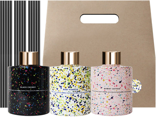 플렌느 마블 디퓨저 200ml 3종 선물세트, 블랙체리, 다우니코튼, 베이비파우더, 1개