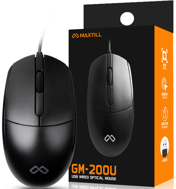 맥스틸 광 유선 마우스, GM-200U, 블랙