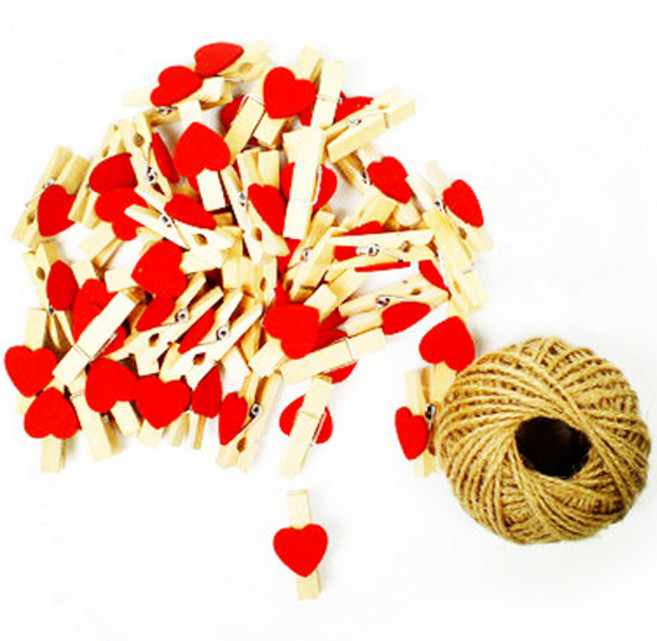 작은 나무집게 3.5cm 50p + 로프 30m 세트, 17 화이트 레드(나무집게), 1세트