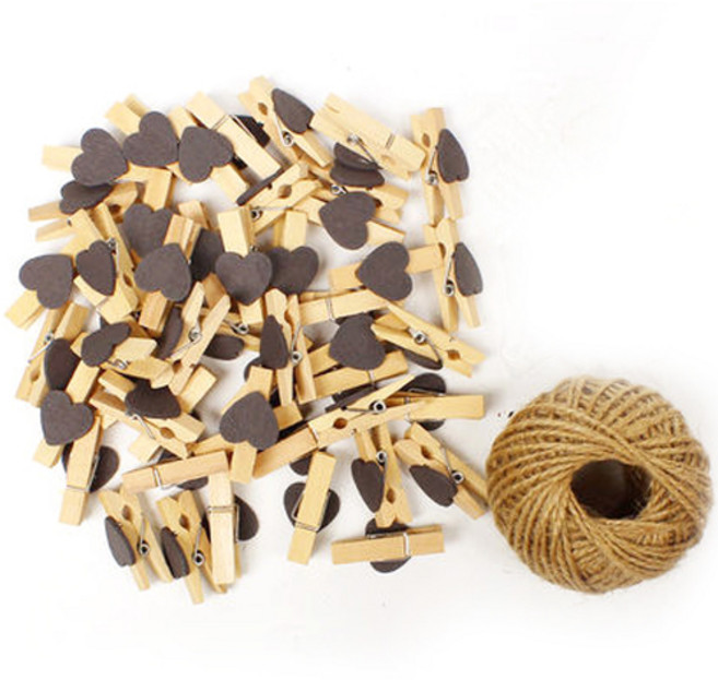 작은 나무집게 3.5cm 50p + 로프 30m 세트, 15 화이트 블랙(나무집게), 1세트