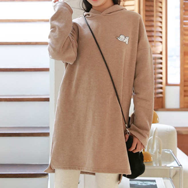 나나주니 여아용 T2 바둑이 트임 후드 롱티 기모안감