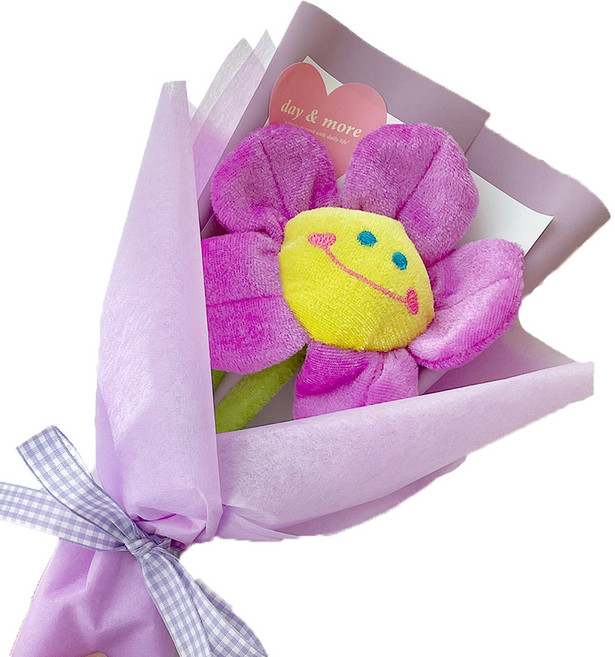 데이앤모어 스마일꽃 인형 대형 45cm + 꽃다발 포장 세트, 보라, 1개
