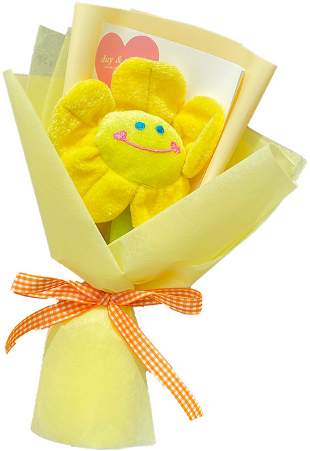 데이앤모어 스마일꽃 인형 대형 45cm + 꽃다발 포장 세트, 노랑, 1개