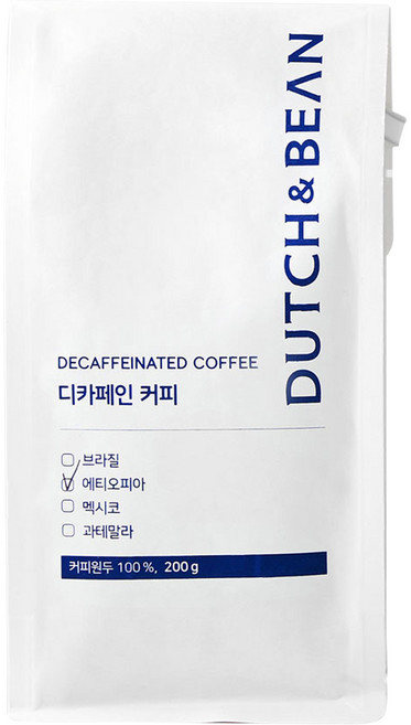 더치앤빈 에티오피아 디카페인 커피원두, 홀빈(분쇄안함), 200g, 1개