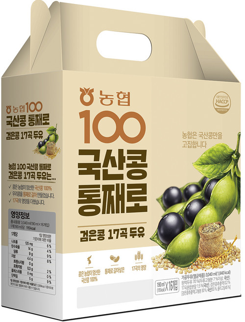 농협 100 국산콩 통째로 검은콩 17곡 두유, 16개, 190ml