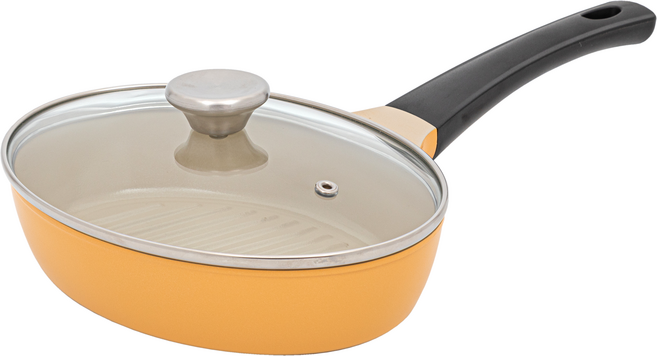 BAF 인덕션 타원형 그릴팬 오렌지 + 유리뚜껑 세트, 1세트, 24cm