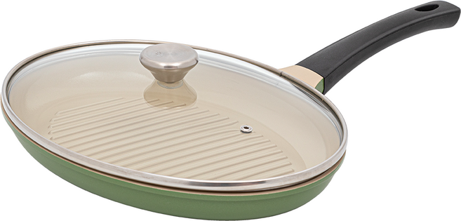 BAF 인덕션 타원 그릴팬 카키 + 유리뚜껑 세트, 35cm, 1세트