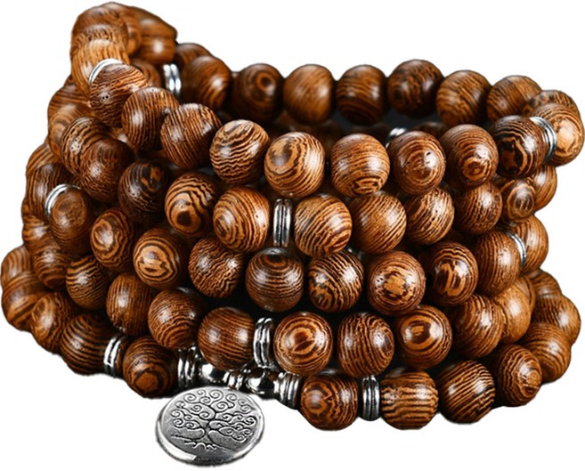 108개구슬 연꽃 불상 브레이슬릿 목걸이 생명나무, 브라운, 1개