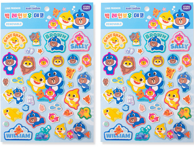 라인프렌즈 브라운과 핑크퐁아기상어 빅 레인보우 데코스티커, 혼합색상, 2개