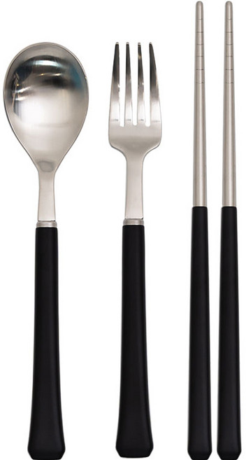 라온누리 아동용 블루밍 컬러 수저세트, 블랙, 숟가락 + 젓가락 + 포크, 1세트