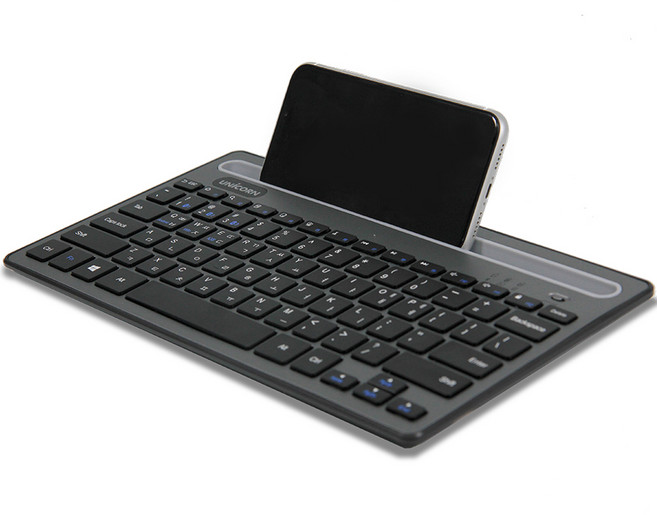 유니콘 멀티페어링 스마트폰 태블릿 거치형 저소음 블루투스 무선 텐키리스 키보드, 블랙, BK-500SB