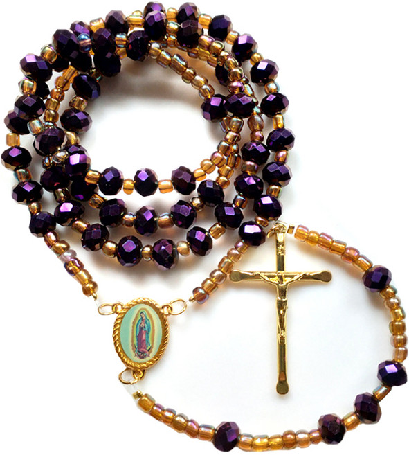 천주교 성물 플랫 비즈 묵주, 퍼플, 1개