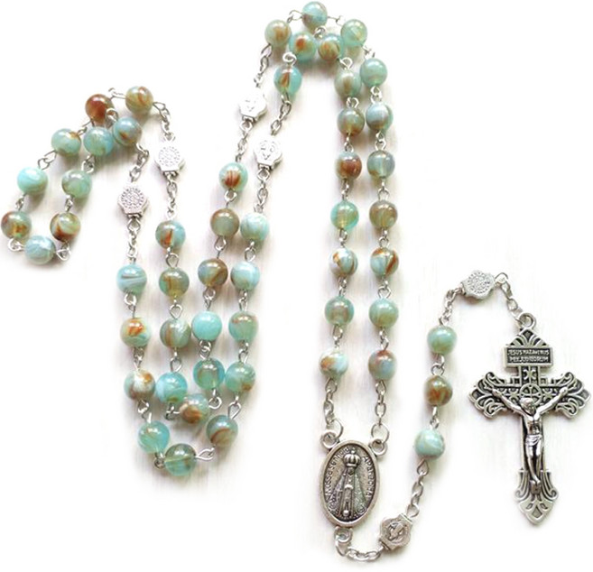 JNJ 5단 묵주 천주교 성물 가톨릭굿즈, 스카이브라운, 1개