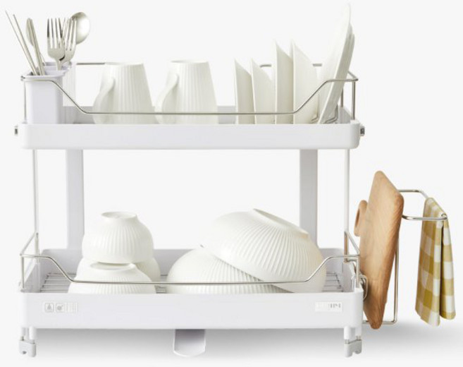 한샘 뉴 베이직 식기건조대, 2단, 화이트 + 스틸, 1개