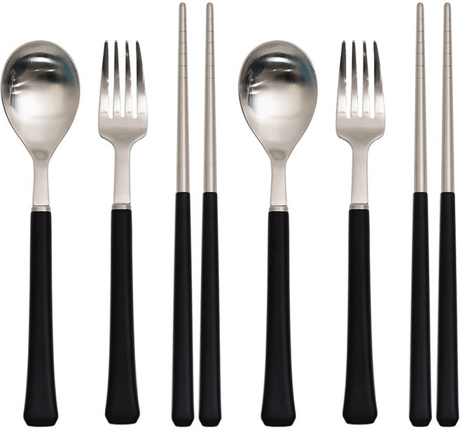 라온누리 아동용 블루밍 컬러 수저세트, BLACK, 숟가락 2p + 젓가락 2쌍 + 포크 2p, 1세트