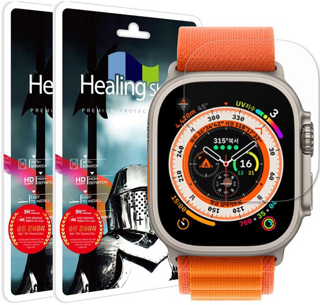 힐링쉴드 애플워치 9H 강화유리 액정보호필름 49mm 2p, 1세트