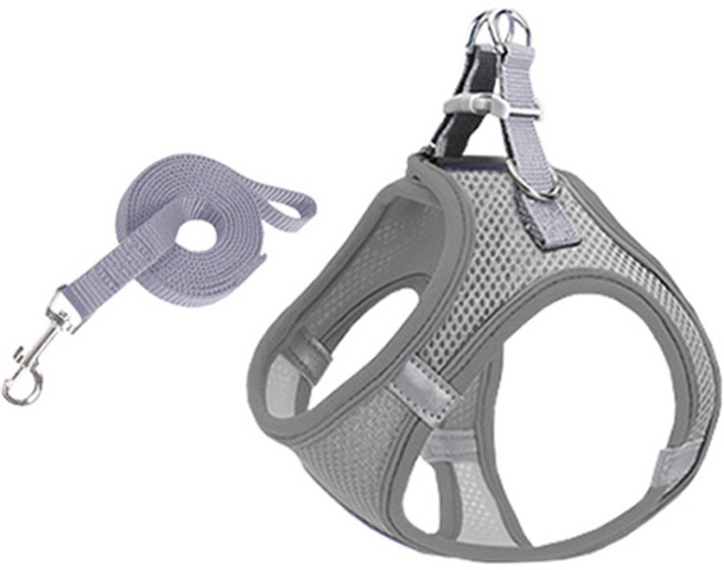 펫코노미 강아지 빛 반사 X형 찍찍이 하네스 세트, 그레이, 1개
