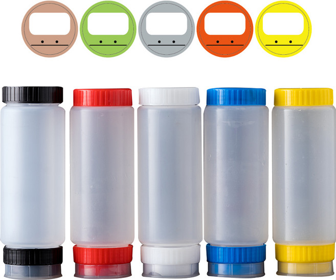 미앤미 오색 거꾸로 소스통 + 소스라벨 세트, 350ml, 5개