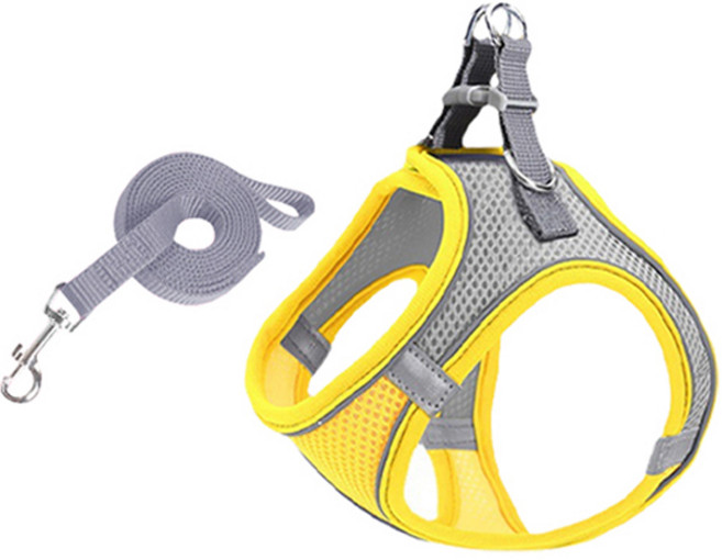 펫코노미 강아지 빛 반사 X형 찍찍이 하네스 세트, 옐로우, 1개
