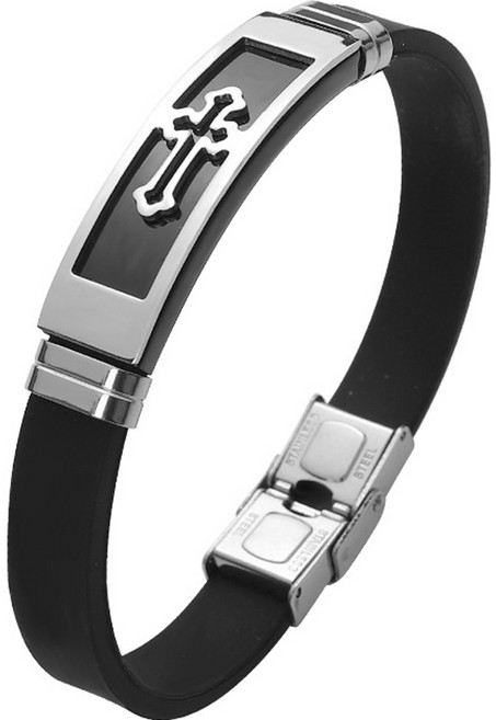 천주교 실리콘 십자가 팔찌, 실버, 1개