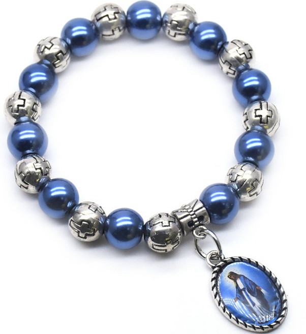 브레이슬릿 펄 비즈 천주교 팔찌, 블루, 1개