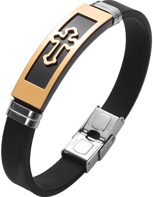 천주교 실리콘 십자가 팔찌, 블랙골드, 1개