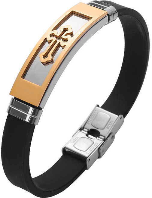 천주교 실리콘 십자가 팔찌, 실버골드, 1개