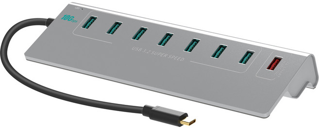 넥스트유 USB-C to A타입 USB 3.2 7포트+퀵차지 1포트 케이블 일체형 USB 허브 NEXT-3372TC-10G, 실버, 1개