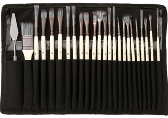 메이크마인 나일론 브러쉬 세트 진주 화이트 스틱 + 블랙 패브릭 가방 세트, 1세트, 24 x 35.5 cm