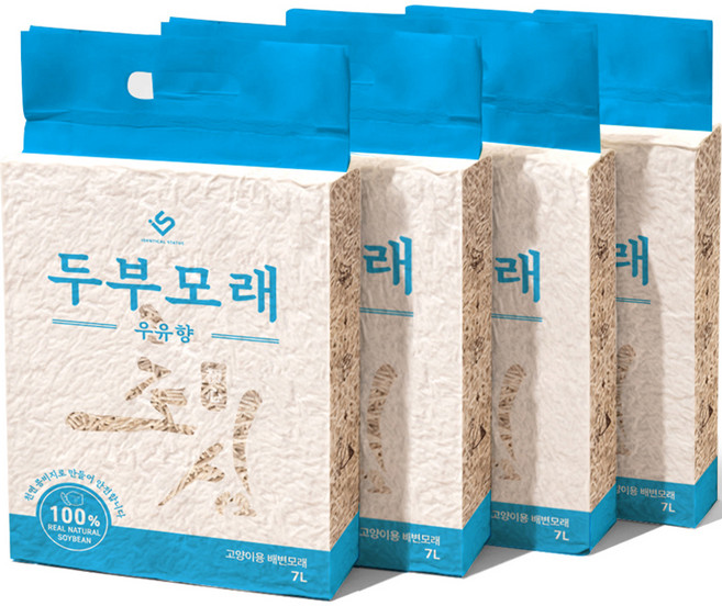 이수펫 두부 고양이모래, 7L, 4개, 우유