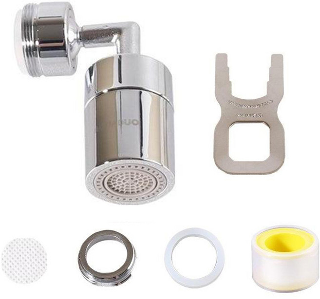 아쿠아듀오 360도 회전 워터탭 아기비데 + 리필필터 9p 세트 + 스패너, 1개, 실버