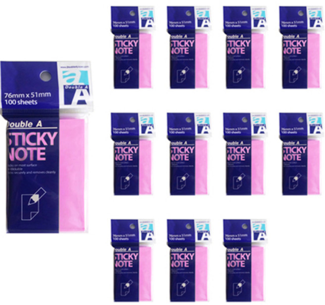 더블에이 스티키 노트 76 x 51 mm, 12개, 네온마젠타