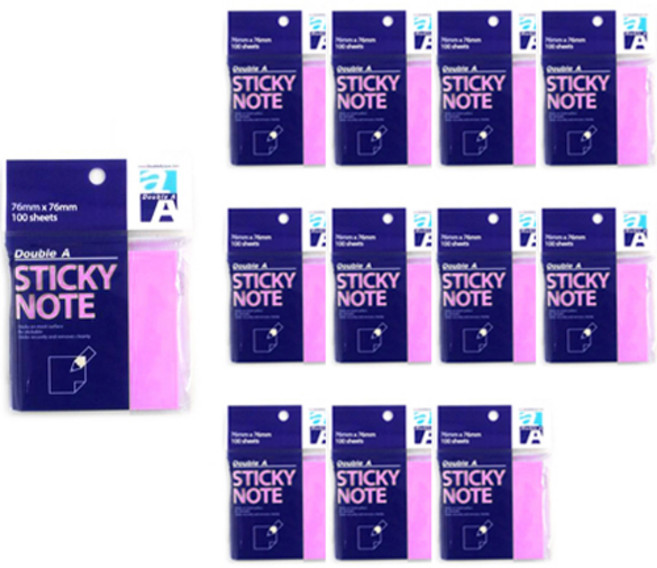 더블에이 스티키 노트 76 x 76 mm, 네온마젠타, 12개