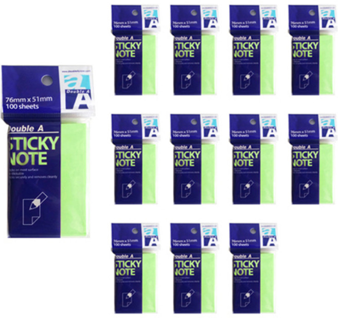 더블에이 스티키 노트 76 x 51 mm, 12개, 네온라임