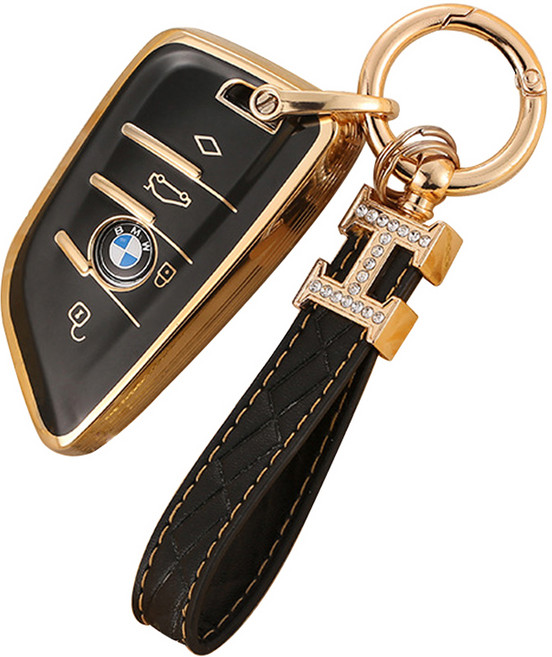 하마테 BMW 럭셔리골드 TPU 키케이스 + 키홀더 세트, 블랙, C타입 HMT_BMW208