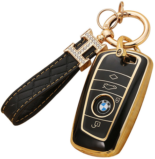 하마테 BMW 럭셔리골드 TPU 키케이스 + 키홀더 세트 B타입, 블랙, BMW 신형타임
