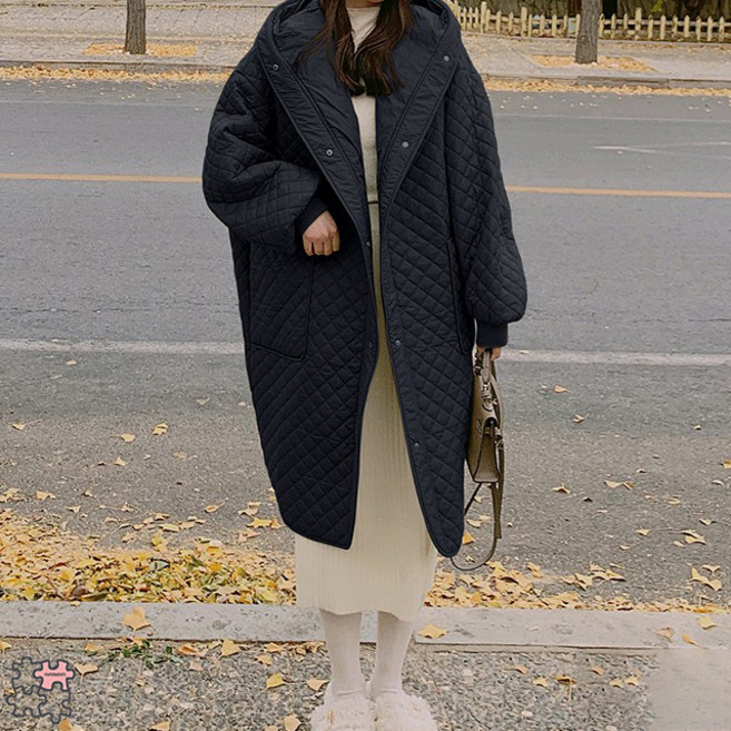 페이퍼먼츠 여성용 데일리 캐주얼 퀼팅 후드 롱 패딩 03108