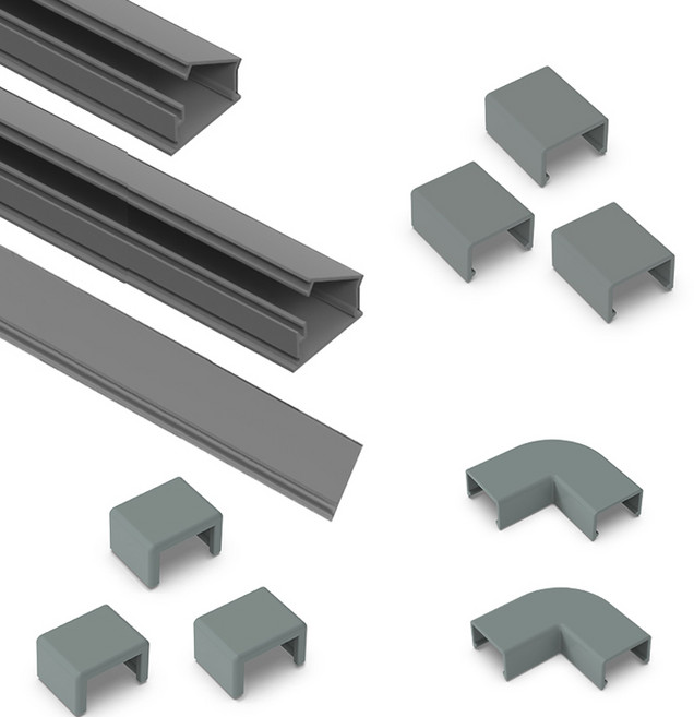 선바로 신개념 일체형 전선 몰딩 1호 1m 3p + 마감캡 1호 3p + 곡선엘보우 1호 2p + 연결캡 1호 3p 세트, 그레이, 1세트