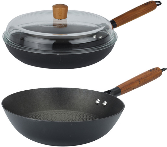 BAF 인덕션 캐스트 아이언 무쇠주물 후라이팬 세트 3개, 혼합색상, 프라이팬 28cm + 궁중팬 28cm + 유리뚜껑 28cm, 1세트