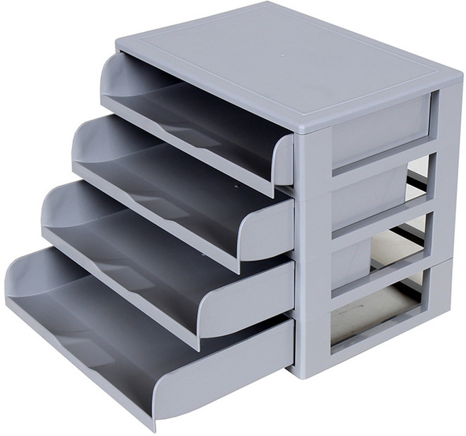 하라코리아 와이드 트레이 4단 서랍 정리함, 그레이 + 그레이, 1개