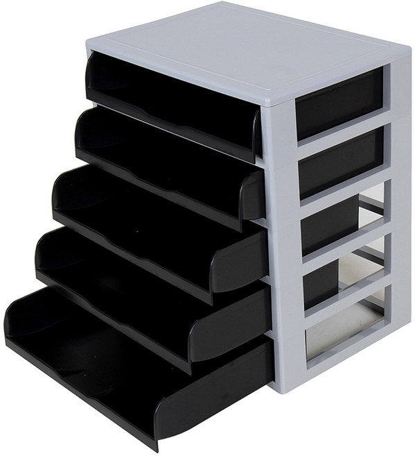 하라코리아 와이드 트레이 5단 서랍 정리함, 그레이 + 블랙, 1개