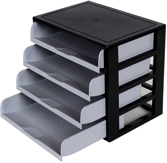 하라코리아 와이드 트레이 4단 서랍 정리함, 블랙 + 그레이, 1개