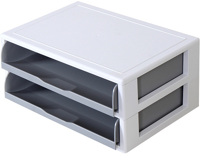 하라코리아 와이드 트레이 2단 서랍 정리함, 1개, 화이트 + 그레이