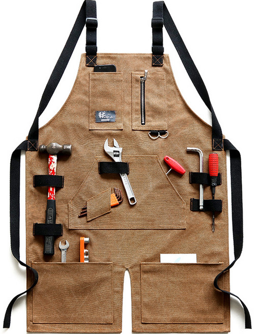 꼬까 고급 앞치마 목공 정원 공방용, 적갈색