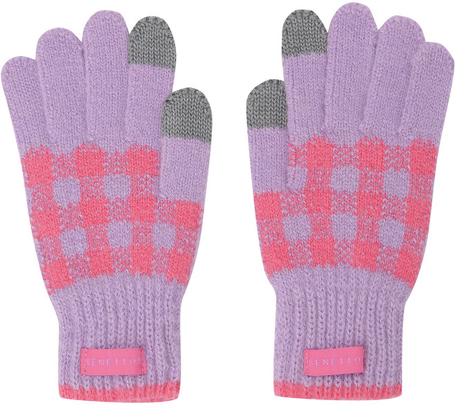 베네통키즈 아동용 체크 니트 스마트폰 터치 장갑 QCGLP2261LV