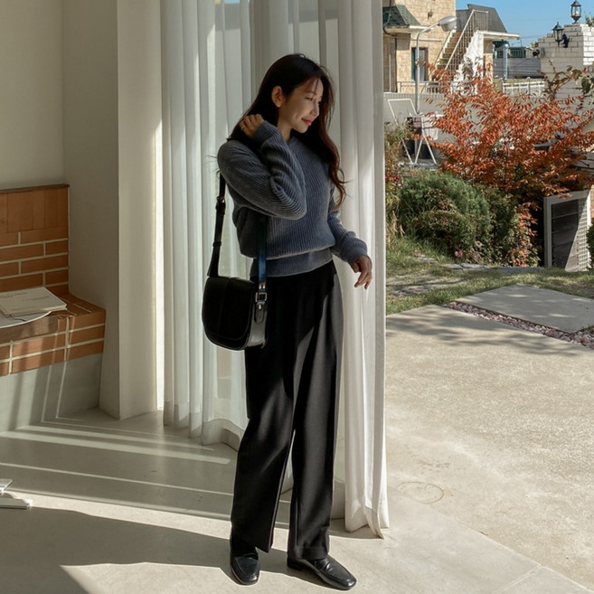 화이트폭스 여성용 뒷밴딩 투핀턱 와이드 슬랙스