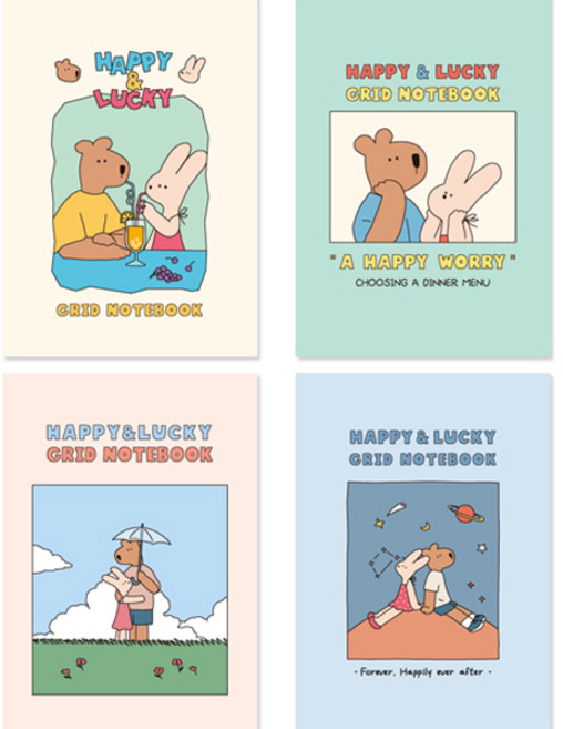 모노라이크 B6 해피 앤 럭키 그리드 노트 80매 4종 A세트, Cocktail + Happyworry + Luckyday + Universe, 1세트