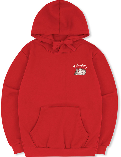 로로리 여성용 16컬러 앉아있는 고양이 스몰로고 기모 후드 티셔츠