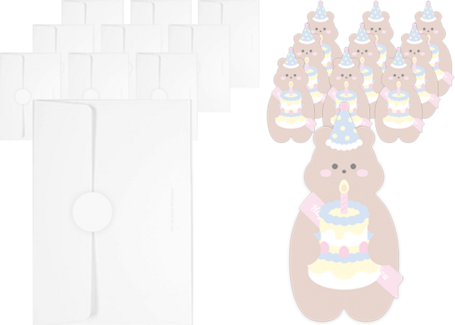 도나앤데코 생일 축하 카드 너를위한 선물 카드홀더 10p + 미니카드 10p + 봉투 10p + 스티커 10p 세트 브라운베어 케이크, 혼합색상, 1세트